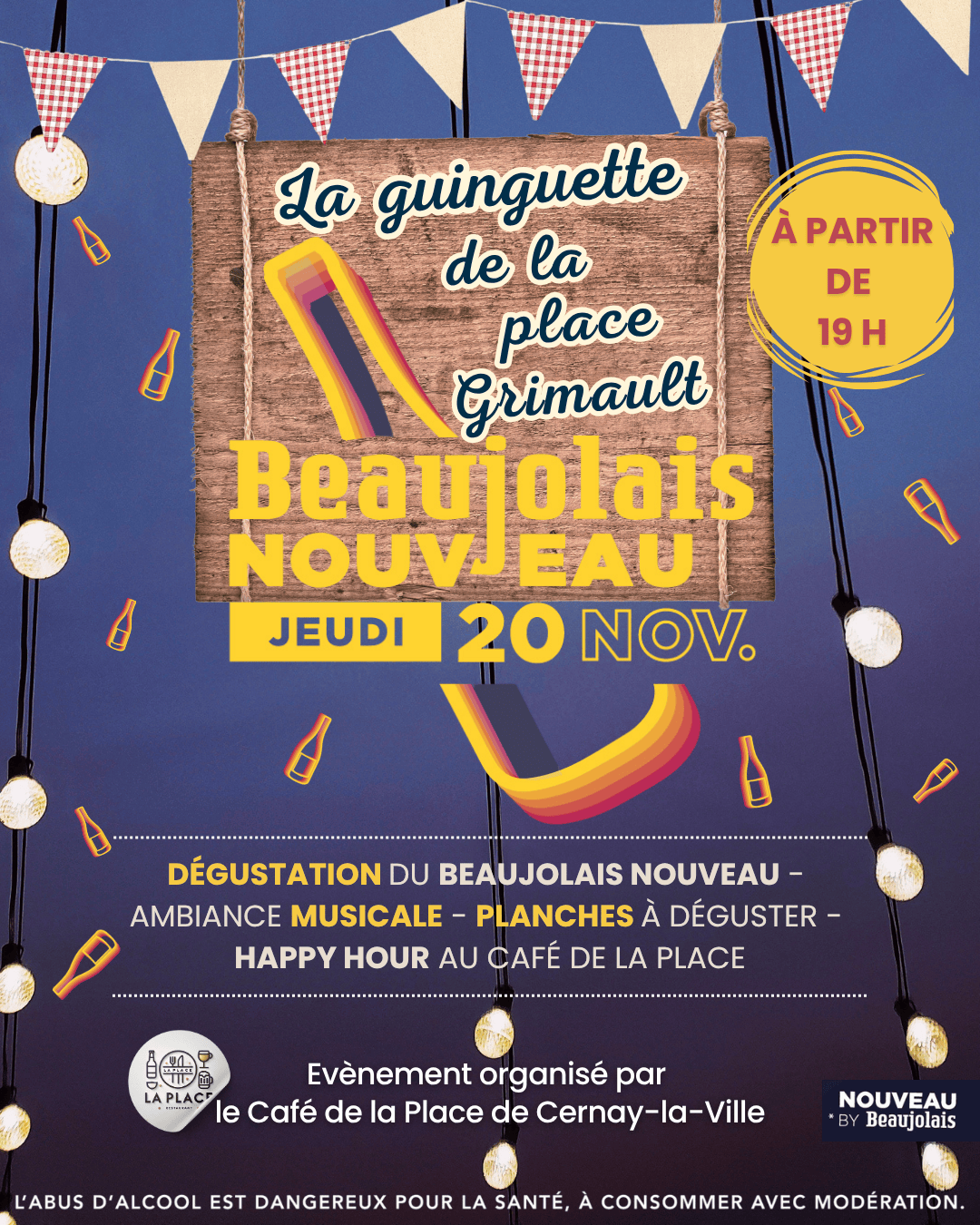 20 Novembre - Guinguette de la place Grimault : Le Café de la Place a le plaisir de célébrer l’arrivée du Beaujolais Nouveau !.