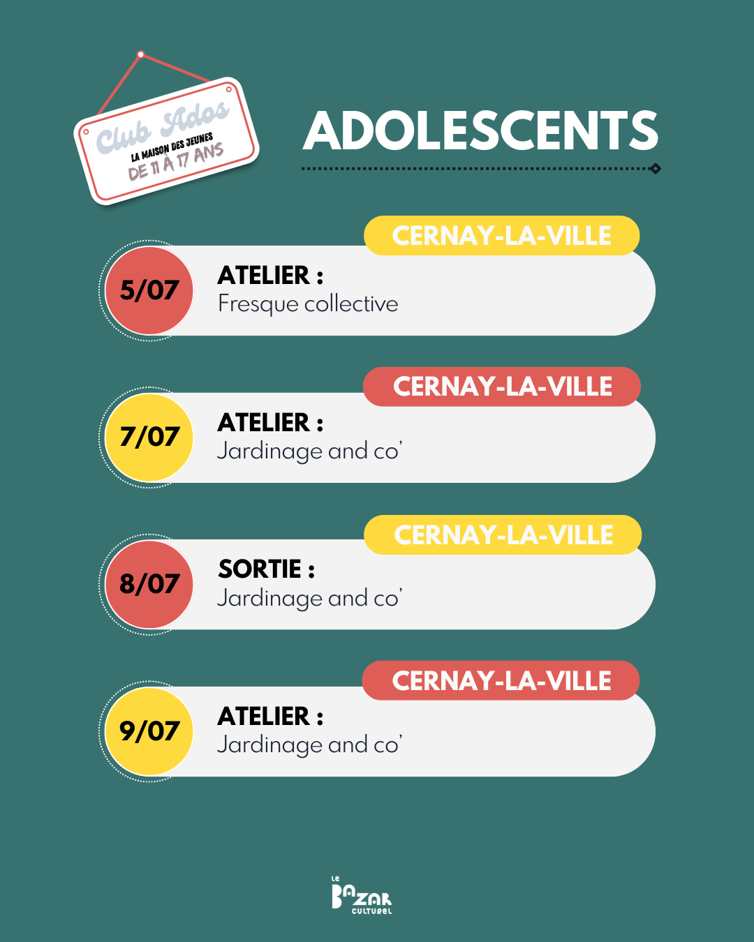  Le Club Ados reste ouvert tout le mois de juillet à Cernay-la-Ville !