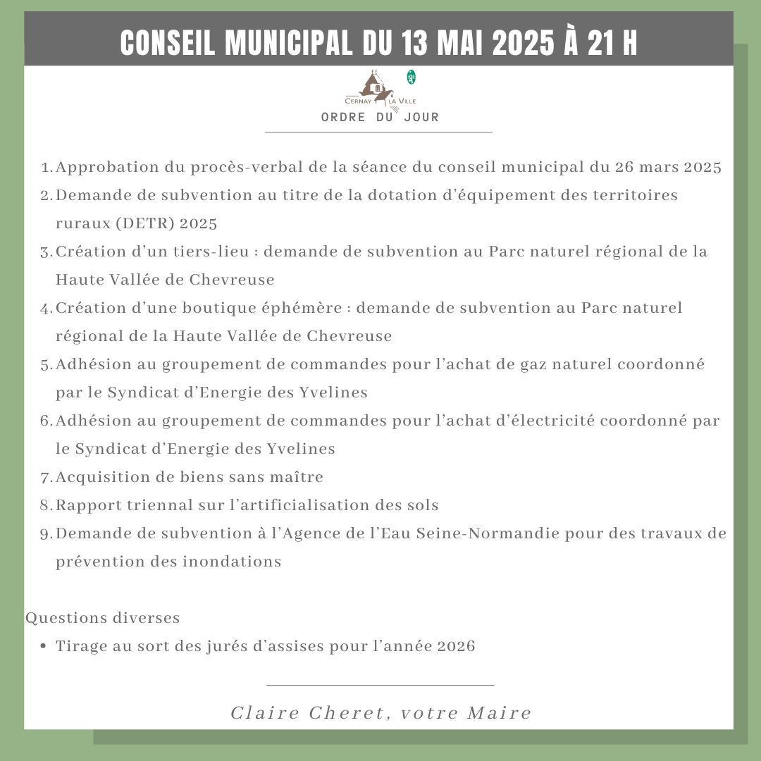 ODJ CONSEIL MUNICIPAL DU 13 mai 2025