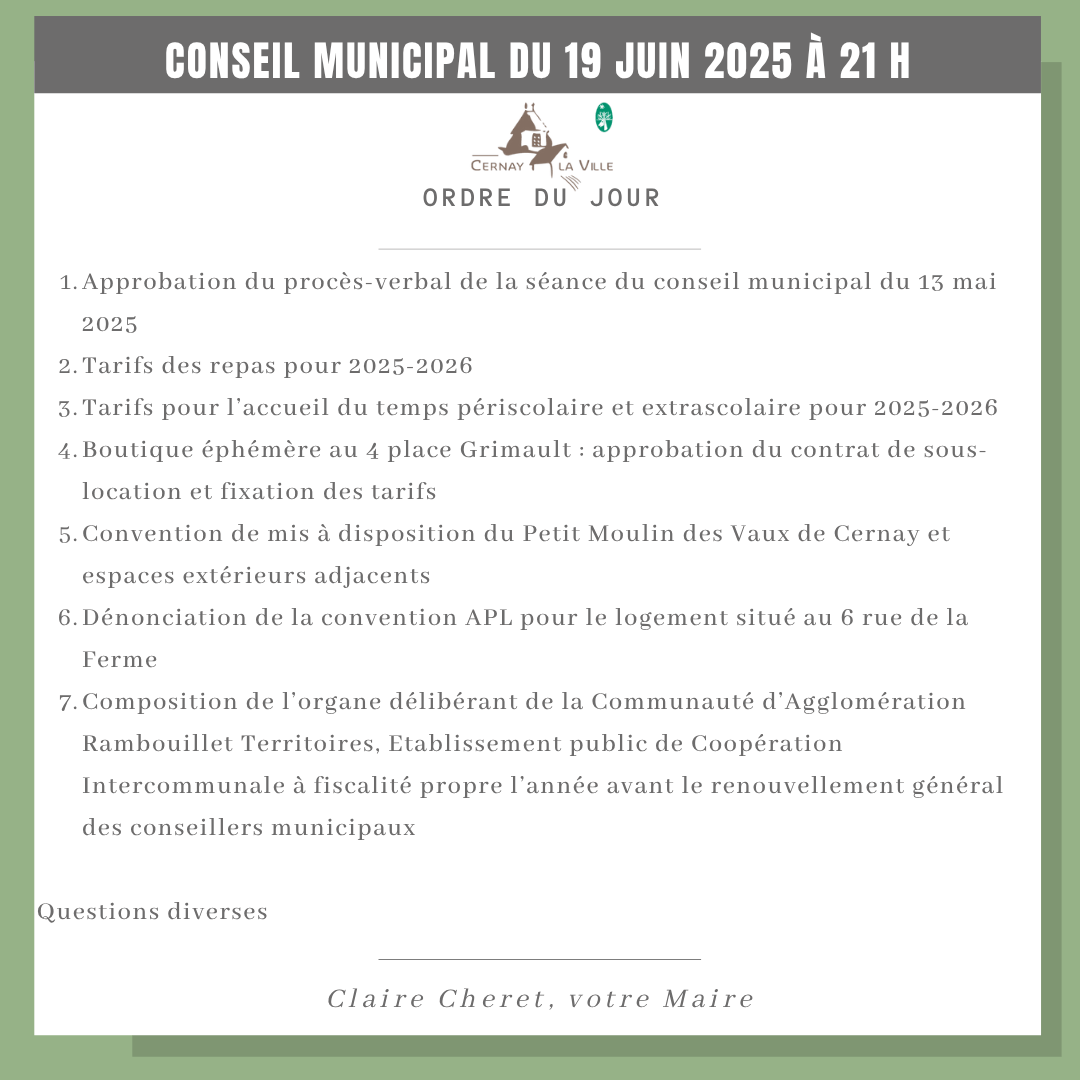 ODJ CONSEIL MUNICIPAL DU 19 juin 2025