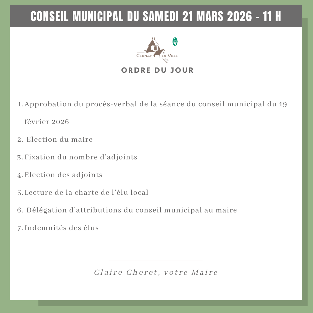 ODJ CONSEIL MUNICIPAL DU 21 mars 2026