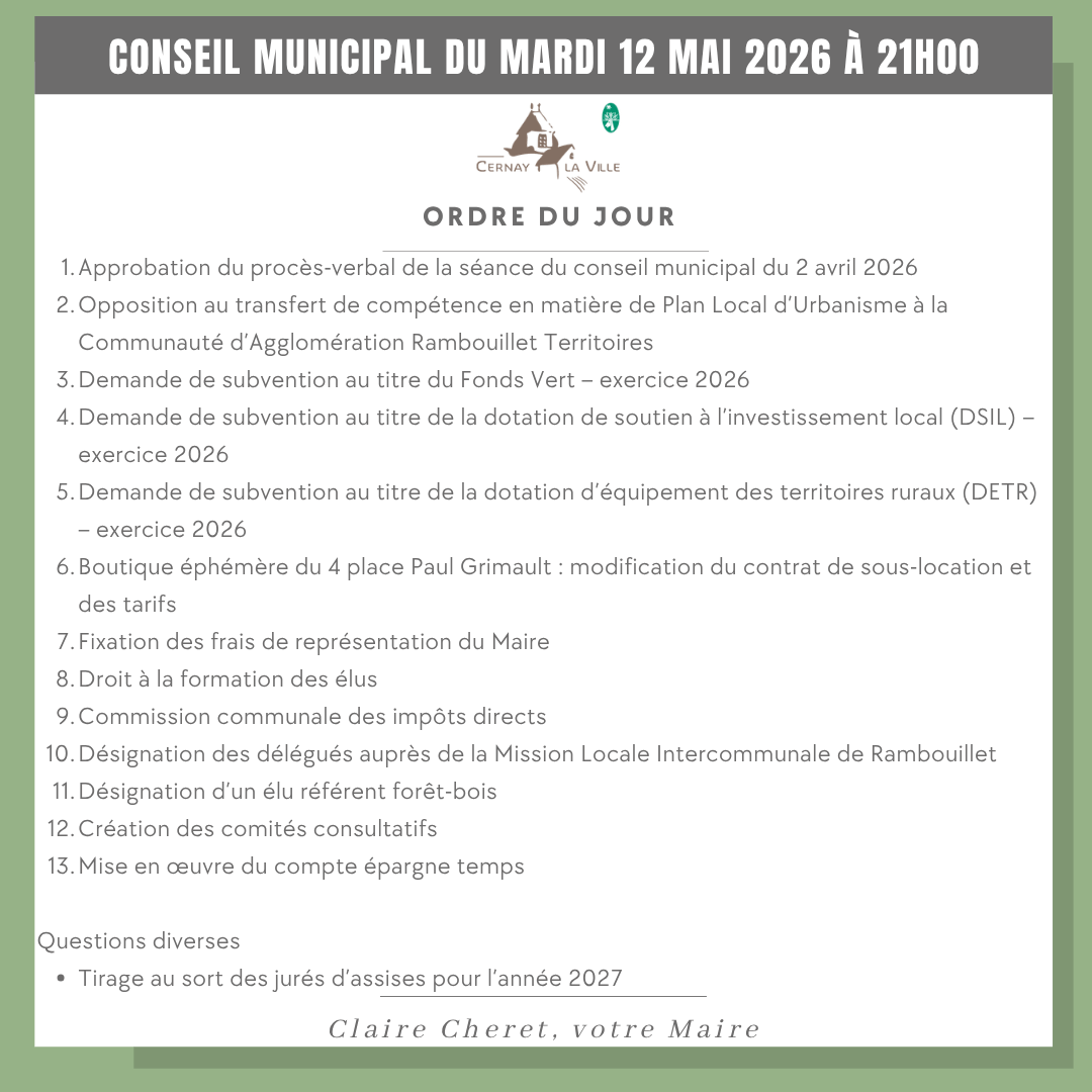 ODJ CONSEIL MUNICIPAL DU mardi 12 mai 2026 à 21h00
